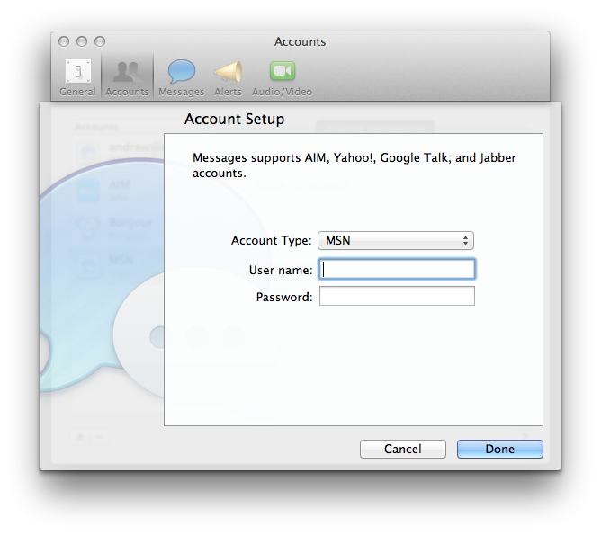 Select MSN account type